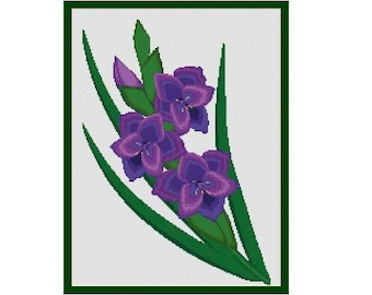 Fiori di gladiolo viola contati schema punto croce in PDF per il download immediato