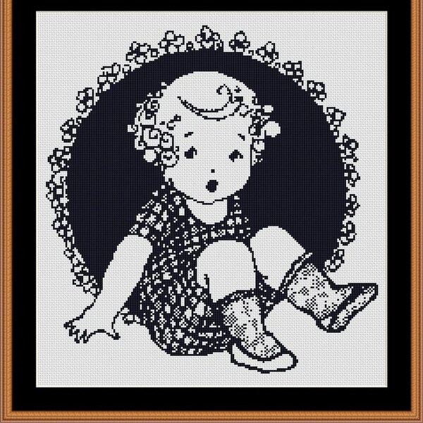 Viktorianische Ära Vintage Kleines Mädchen Kreuzstich Zählmuster in PDF zum sofortigen Download