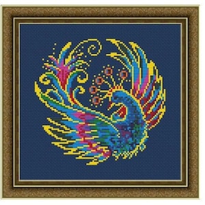 Colorful Peacock Bird Counted Cross Stitch Pattern in PDF for Instant Download