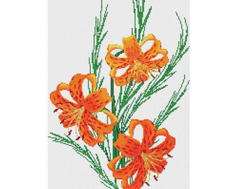 Tiger Lily Flowers Counted Cross Stitch Pattern in PDF for Instant Download