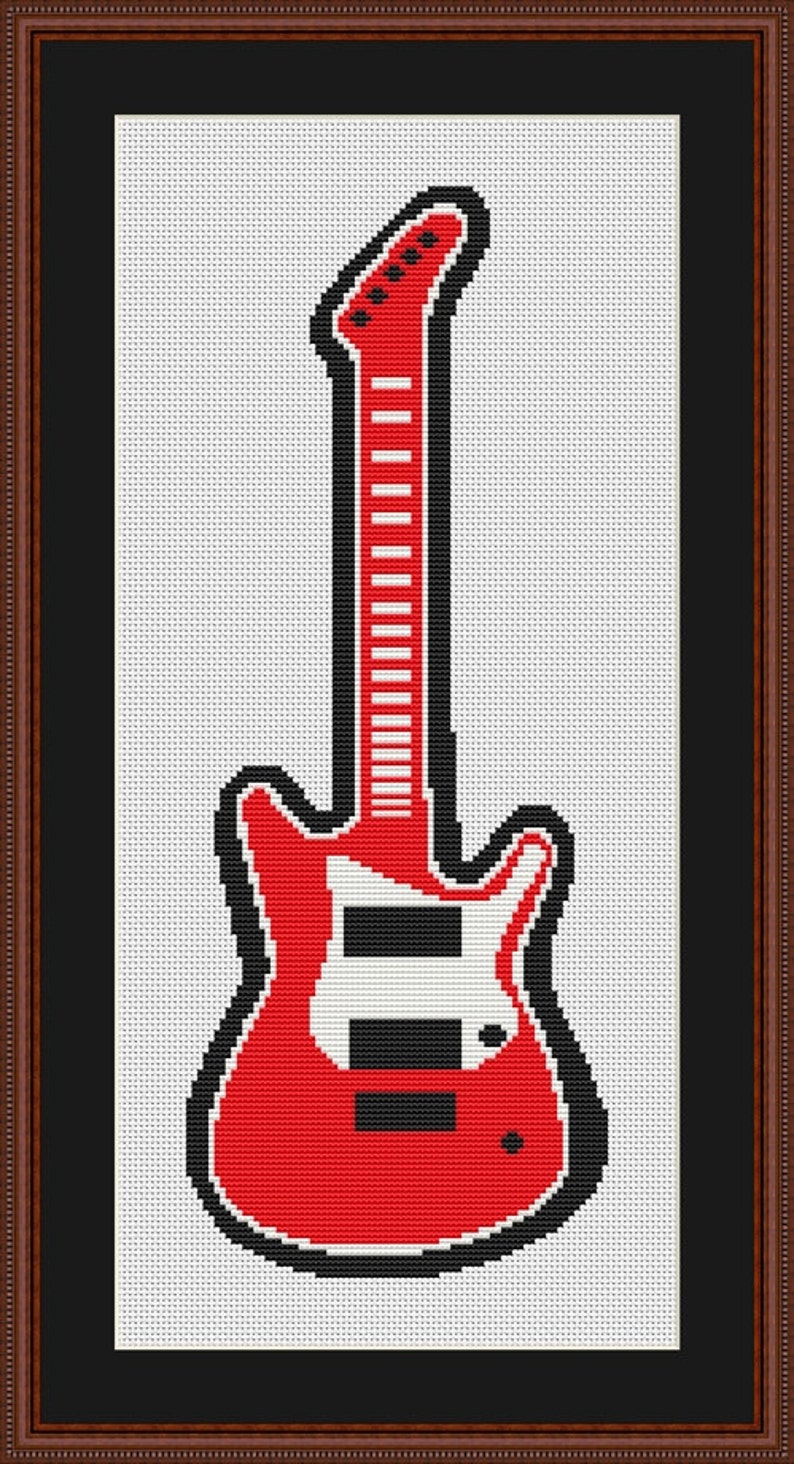 Red Electric Guitar Counted Cross Stitch Pattern in PDF for | Etsy