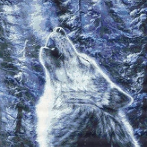 Wolf Howling At The Moon Counted Cross Stitch Pattern (164 x 201 stitches) in PDF for Instant Download