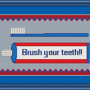 Patrón de punto de cruz contado Cepillarse los dientes (193 x 102 puntos) en PDF para descarga e impresión instantánea (7992)