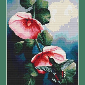 Hummingbird Feeding Counted Cross Stitch Pattern in PDF for Instant Download