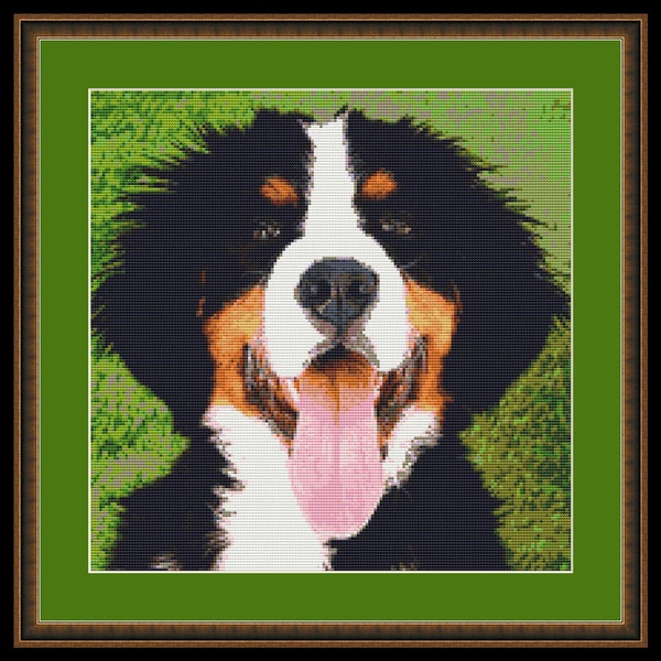 Bernese Mountain Dog Counted Cross Stitch Pattern (12 x 12 inches or 30.48 x 30.48 cm) download printable PDF file (7013)