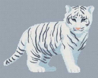 White Tiger Cub Counted Cross Stitch Pattern (141x105 stitches) in PDF for Instant Download and Print (5005)