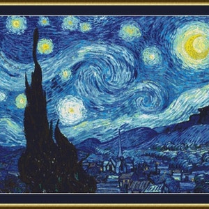 Starry Night by Vincent van Gogh Counted Cross Stitch Pattern in PDF for Instant Download