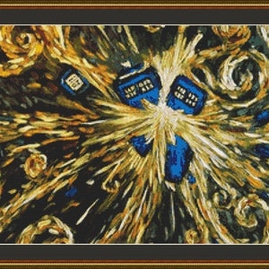 Exploding Tardis Police Box Doctor Who Counted Cross Stitch Pattern in PDF for Instant Download