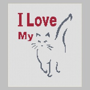 I Love My Cat Counted Cross Stitch Pattern (6.36 x 7.5 inches or 16.15 x 19.05 cm) download printable PDF Chart (4037)
