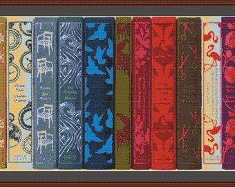 Classic Vintage Old Book Spines Counted Cross Stitch Pattern in PDF for Instant Download