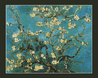 Almond Blossoms By Vincent Van Gogh Counted Cross Stitch Pattern in PDF for Instant Download