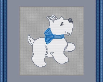 Wheaten Scottish Terrier Dog Scottie Counted Cross Stitch Pattern (6.57 x 7.21 in or 16.69 x 18.32 cm) download printable PDF Chart (7318)