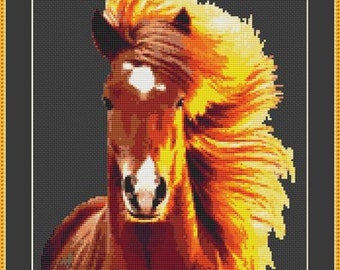 Horse In The Bright Sun Counted Cross Stitch Pattern (9.57 x 12.36 inches or 24.31 x 31.39 cm) for Instant Download and Print (5001)