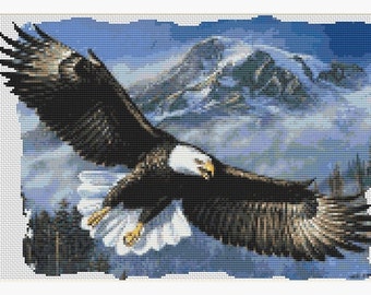 Soaring Bald Eagle Over The Mountains Counted Cross Stitch Pattern Pdf Chart Instant Download