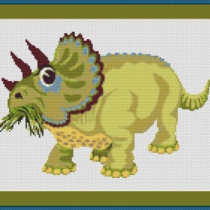 Triceratops Dinosaur Counted Cross Stitch Pattern in PDF for Instant Download