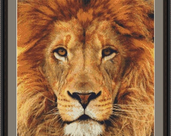 Handsome Male Lion Counted Cross Stitch Pattern (15.36 x 18.14 inches or 39.01 x 46.08 cm) download printable PDF file (7170)