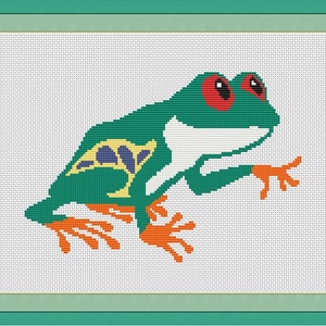 Red Eyed Green Tree Frog Counted Cross Stitch Pattern (9.14 x 6.29 inches or 23.22 x 15.97 cm) download printable PDF file (4052)