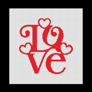 Love With Hearts Word Counted Cross Stitch Pattern in PDF for Instant Download