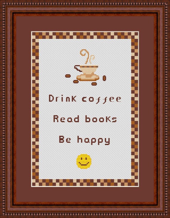 All I Need is Coffee & Books Cross Stitch Pattern Instant 