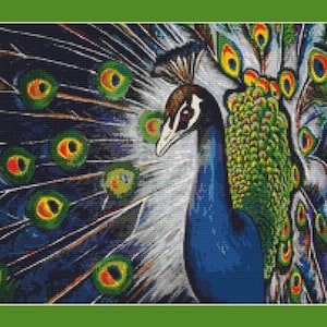 Beautiful Peacock Bird Counted Cross Stitch Pattern in PDF for Instant Download