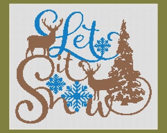 Let it Snow Rentier Zählmuster (14.07 x 11.71 inches oder 35.74 x 29.75 cm) download druckbare PDF Stickvorlage (4036)