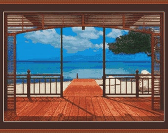 Beautiful Ocean View Counted Cross Stitch Pattern in PDF for Instant Download