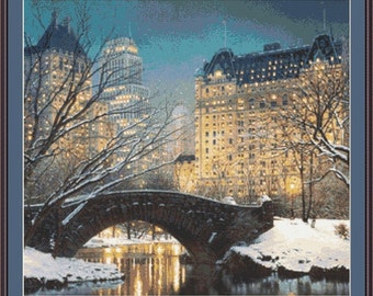 Evening in Central Park Counted Cross Stitch Pattern in PDF for Instant Download