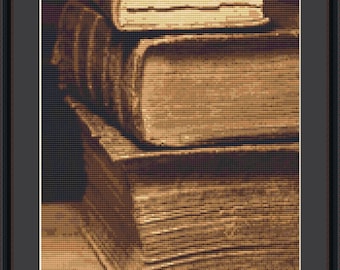 Large Vintage Leather Books Counted Cross Stitch Pattern (9.50 x 13.64 inches or 24.13 x 34.65 cm) download printable PDF file (5027)