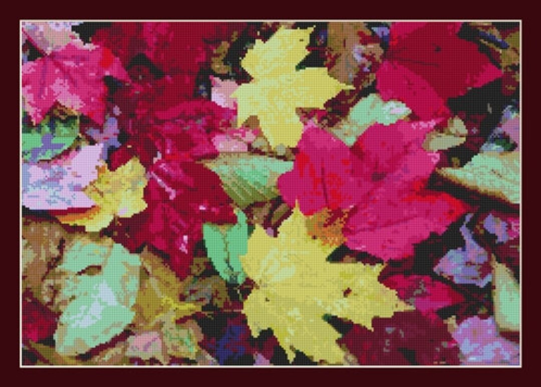 Autumn Fall Wet Colorful Leaves Counted Cross Stitch Pattern in PDF for ...