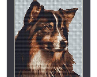 Australian Shepherd Dog Counted Cross Stitch Pattern (8.36 x 10.21 inches or 21.23 x 25.94 cm) download printable PDF Chart (4005)
