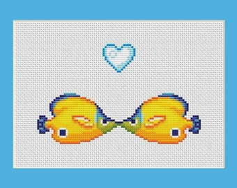 Kissing Fish Cross Stitch Pattern in PDF zum sofortigen Download