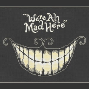 We re All Mad Here Alice In Wonderland Cheshire Cat Cross Stitch Pattern in PDF for Instant Download image 1