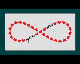 Infinity Love You and Me Counted Cross Stitch Pattern (12.79 x 4.50 inches or 32.48 x 11.43 cm) download printable PDF Chart (4032)