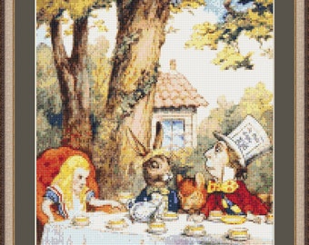 Alice im Wunderland-Abenteuer Kreuzstichmuster (11,14 x 15,00 Zoll oder 28,30 x 38,10 cm) download druckbare PDF-Datei (4088)