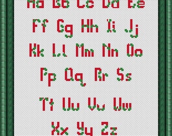 Christmas Alphabet Counted Cross Stitch Pattern in PDF for Instant Download