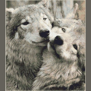 Two Grey Wolves Counted Cross Stitch Pattern in PDF for Instant Download