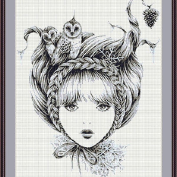 Winter Snow Fairy Girl Counted Cross Stitch Pattern in PDF for Instant Download