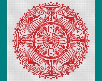 Red Mandala One Color Counted Cross Stitch Pattern (10.64 x 10.71 in or 27.03 x 27.21 cm) download printable PDF Chart (4030)