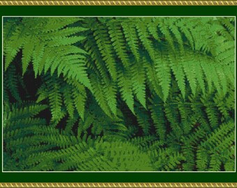 Instant Download! Green Fern Leaves Cross Stitch Pattern (8003) PDF format for easy printing.