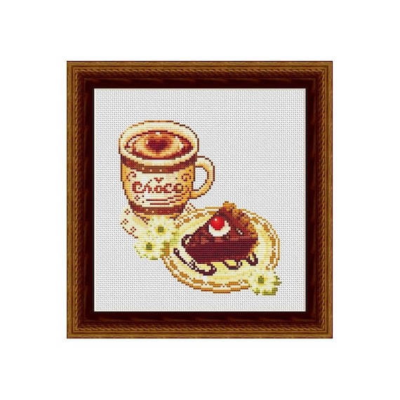 Cake and Coffee Counted Cross Stitch Pattern in PDF for