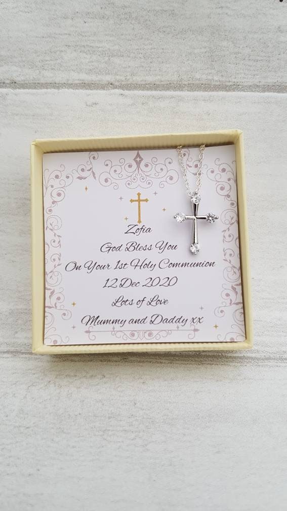Personalised  necklace jewellery girls first holy communion cross gif…