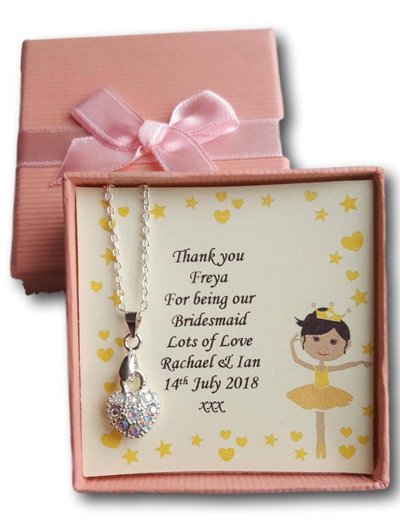 Personalised necklace little flower girl bridesmaid thank you gift present