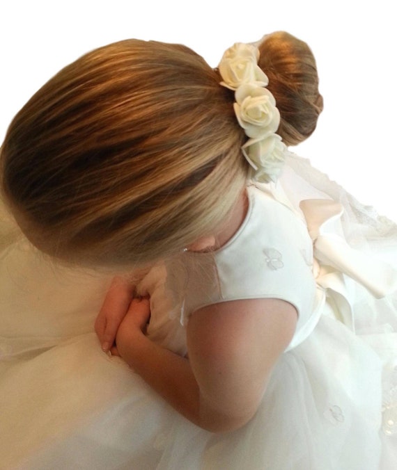 Flower Girl Or Bridesmaid Hair Bun Holder Garland With Rose Etsy