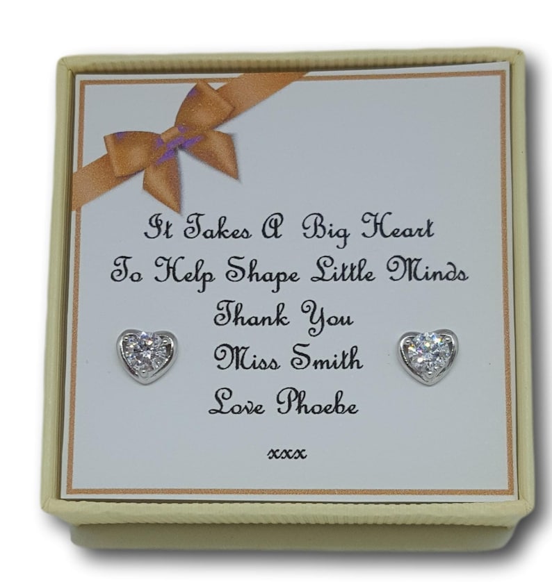 Personalised Thank You Teacher Assistant Nursery Silver Earrings Gift Boxed