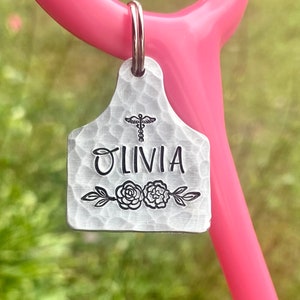 Aluminum Stethoscope ID Tag | Stethoscope Charm Stethoscope Bling Charm | Hand Stamped | Cattle Tag | Nursing Doctor Veterinarian