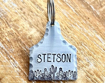 Cactus Pet Tag | Hand Stamped | Cattle Ear Tag | Pet ID Tag | Dog Tag | Gift | Farm