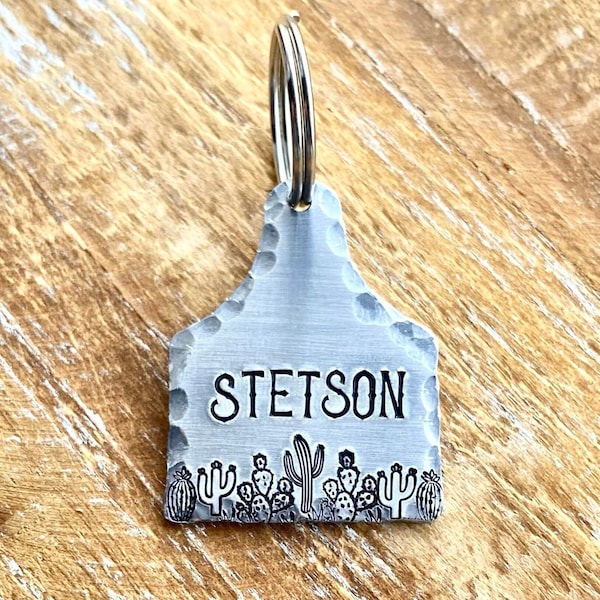 Cactus Pet Tag | Hand Stamped | Cattle Ear Tag | Pet ID Tag | Dog Tag | Gift | Farm