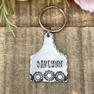 Sunflower Pet ID Tag | Hand Stamped | Cattle Ear Tag | Pet ID Tag | Dog Tag | Pet Tag | Gift |