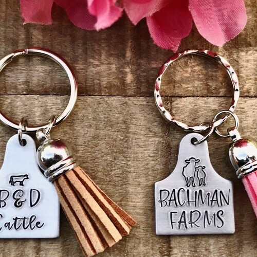 Cow Tag Keychain Personalized Etsy