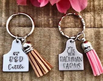 Hand Stamped | Cattle Ear Tag | Custom Keychain | Gift | Farm | Personalized